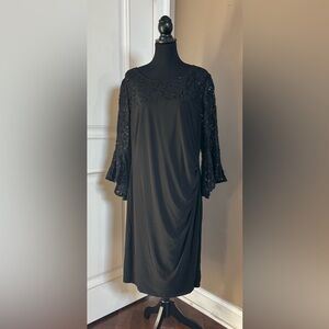 Lauren Ralph Lauren Women’s Black Ruche Sheath Sequin Lace Sleeve Dress Size 18W